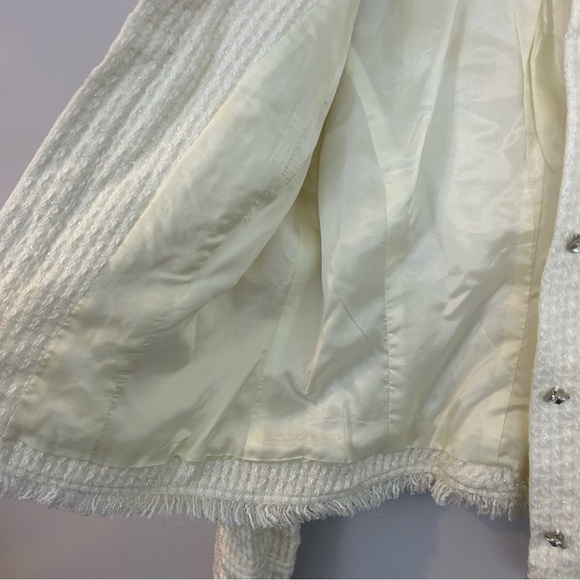 Cache Ivory Metallic Rhinestone Button Fringe/Tweed Jacket Size 10 - Picture 13 of 14